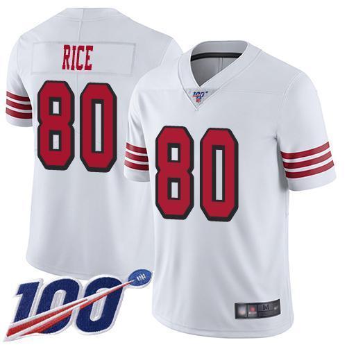 Nike 49ers #80 Jerry Rice White Rush Stitched NFL Limited 100th Season Jersey