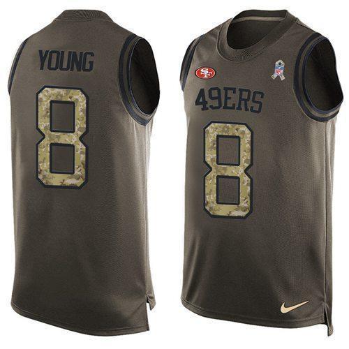 Nike 49ers #8 Steve Young Green Stitched NFL Limited Salute To Service Tank Top Jersey