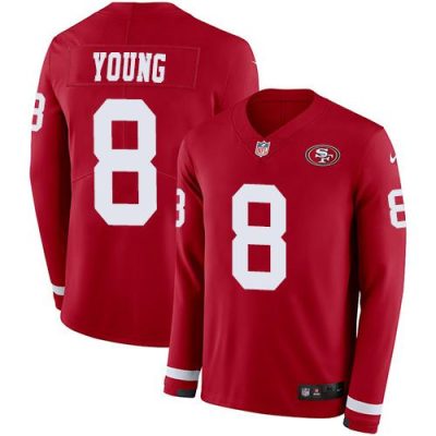 Nike 49ers #8 Steve Young Red Team Color Stitched NFL Limited Therma Long Sleeve Jersey