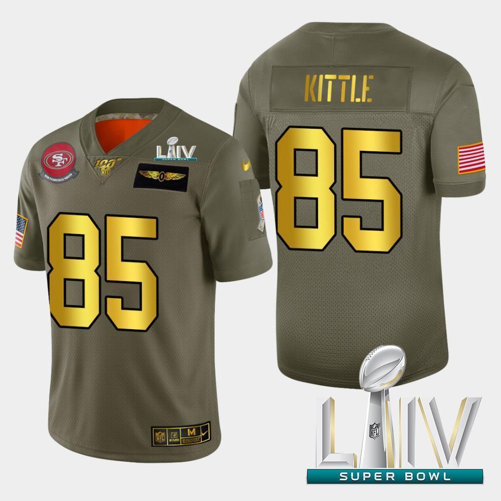 Nike 49ers #85 George Kittle Olive Gold Super Bowl LIV 2020 2019 Salute To Service NFL 100 Limited Jersey