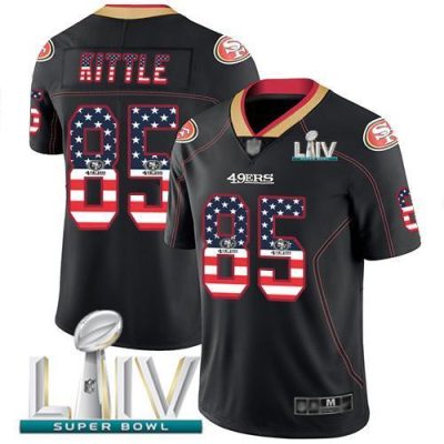 Nike 49ers #85 George Kittle Black Super Bowl LIV 2020 Stitched NFL Limited Rush USA Flag Jersey