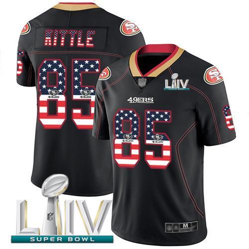 Nike 49ers #85 George Kittle Black Super Bowl LIV 2020 Stitched NFL Limited Rush USA Flag Jersey