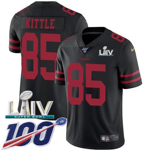 Nike 49ers #85 George Kittle Black Super Bowl LIV 2020 Alternate Stitched NFL 100th Season Vapor Limited Jersey