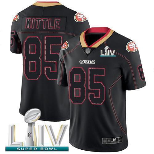 Nike 49ers #85 George Kittle Lights Out Black Super Bowl LIV 2020 Stitched NFL Limited Rush Jersey