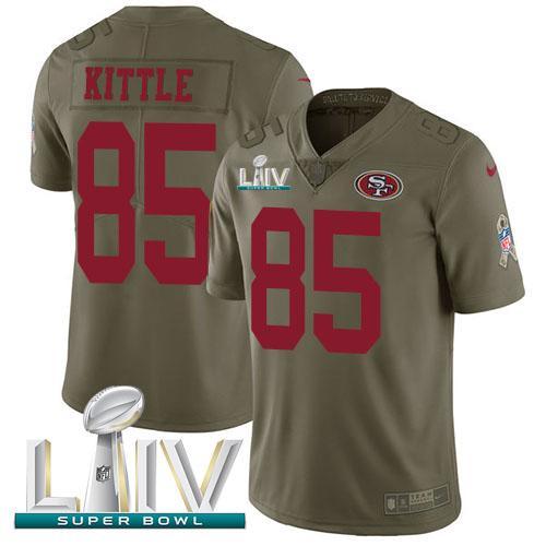 Nike 49ers #85 George Kittle Olive Super Bowl LIV 2020 Stitched NFL Limited 2017 Salute To Service Jersey