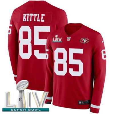 Nike 49ers #85 George Kittle Red Super Bowl LIV 2020 Team Color Stitched NFL Limited Therma Long Sleeve Jersey