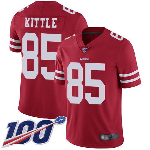 Nike 49ers #85 George Kittle Red Team Color Stitched NFL 100th Season Vapor Limited Jersey