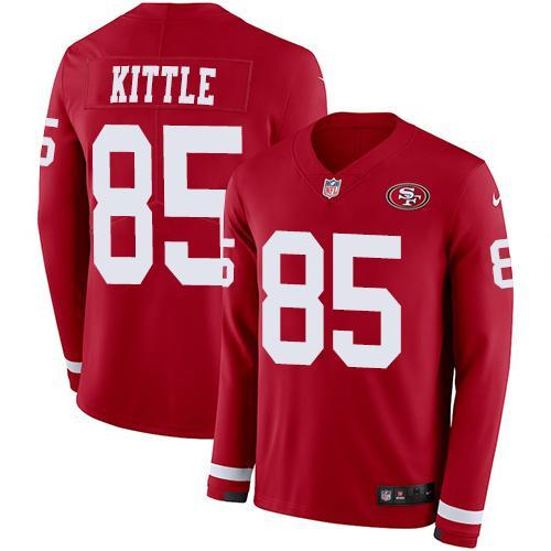 Nike 49ers #85 George Kittle Red Team Color Stitched NFL Limited Therma Long Sleeve Jersey
