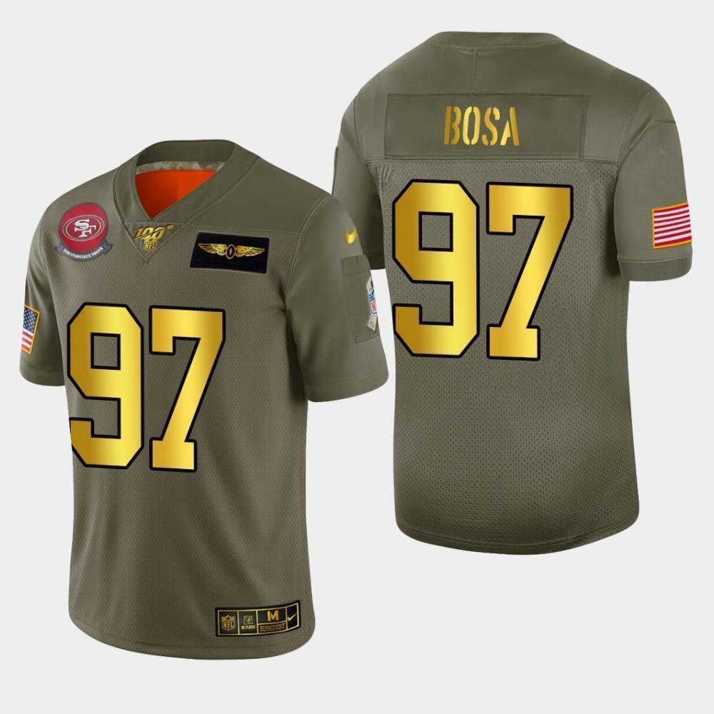 Nike 49ers #97 Nick Bosa Olive Gold 2019 Salute To Service NFL 100 Limited Jersey