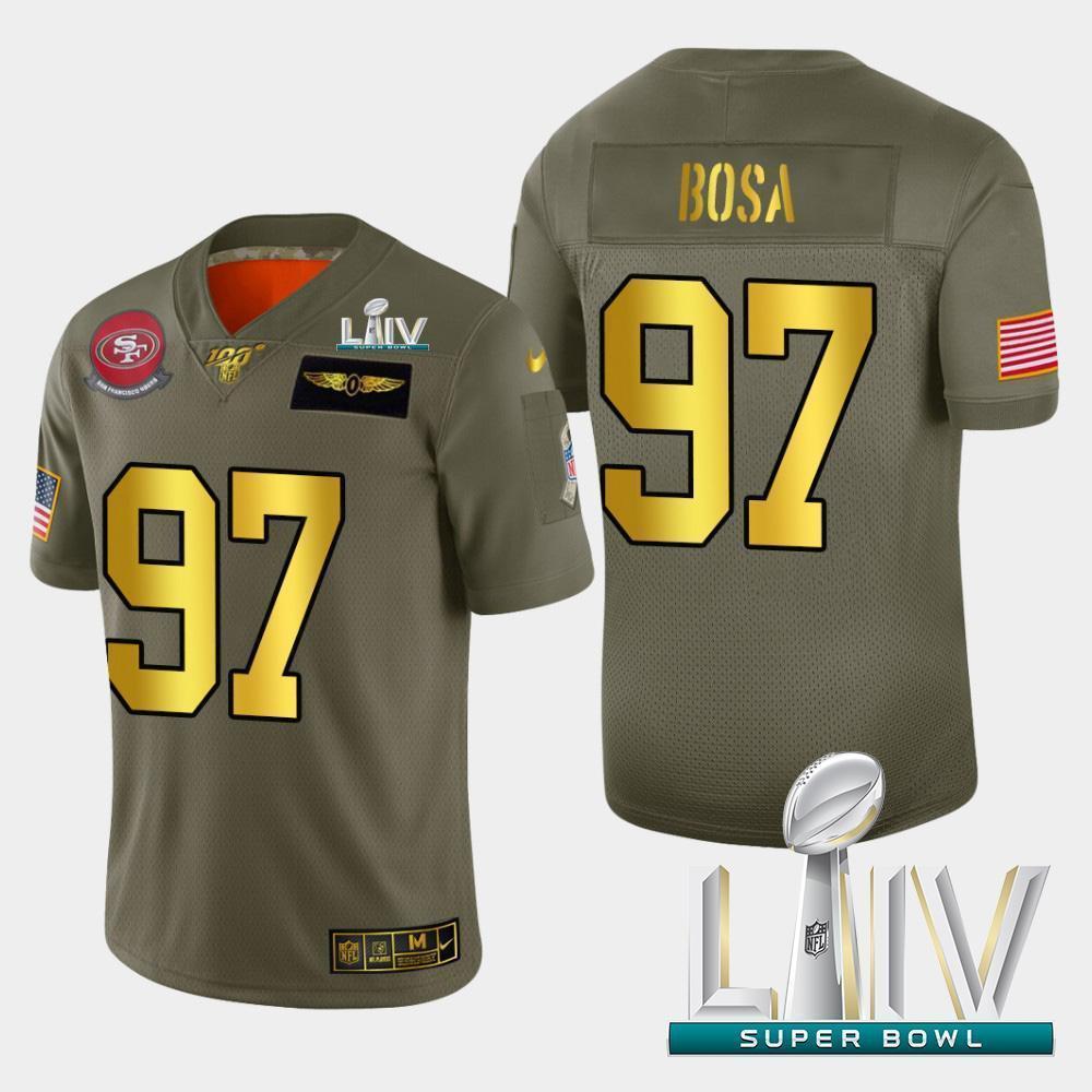 Nike 49ers #97 Nick Bosa Olive Gold Super Bowl LIV 2020 2019 Salute To Service NFL 100 Limited Jersey