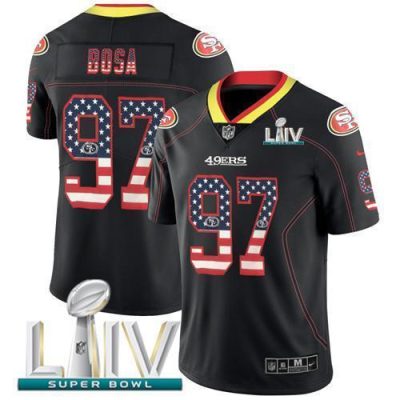 Nike 49ers #97 Nick Bosa Black Super Bowl LIV 2020 Stitched NFL Limited Rush USA Flag Jersey