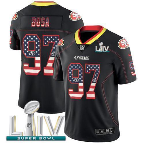 Nike 49ers #97 Nick Bosa Black Super Bowl LIV 2020 Stitched NFL Limited Rush USA Flag Jersey