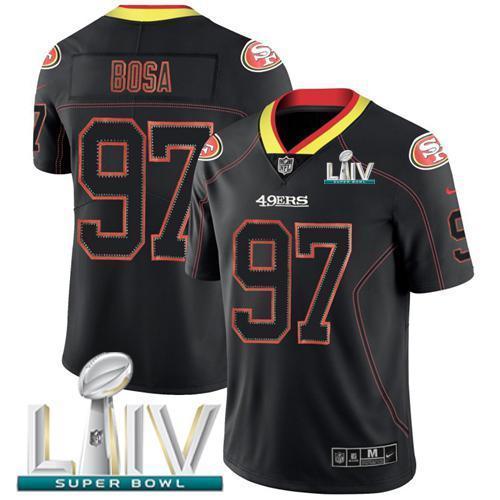 Nike 49ers #97 Nick Bosa Lights Out Black Super Bowl LIV 2020 Stitched NFL Limited Rush Jersey