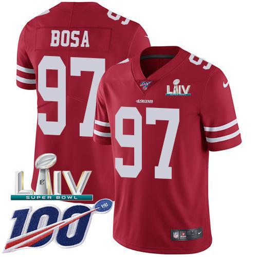 Nike 49ers #97 Nick Bosa Red Super Bowl LIV 2020 Team Color Stitched NFL 100th Season Vapor Limited Jersey