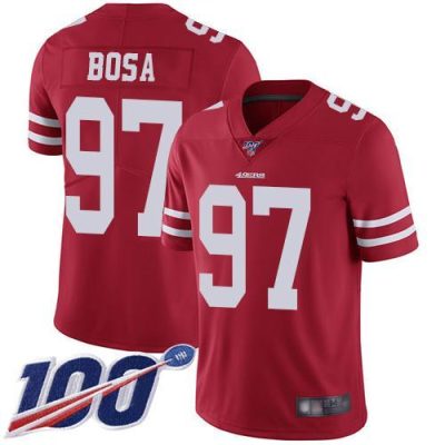 Nike 49ers #97 Nick Bosa Red Team Color Stitched NFL 100th Season Vapor Limited Jersey