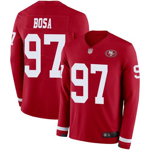 Nike 49ers #97 Nick Bosa Red Team Color Stitched NFL Limited Therma Long Sleeve Jersey