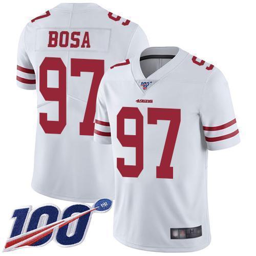Nike 49ers #97 Nick Bosa White Stitched NFL 100th Season Vapor Limited Jersey