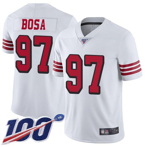 Nike 49ers #97 Nick Bosa White Rush Stitched NFL Limited 100th Season Jersey