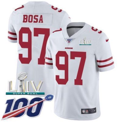 Nike 49ers #97 Nick Bosa White Super Bowl LIV 2020 Stitched NFL 100th Season Vapor Limited Jersey
