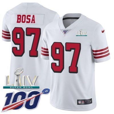 Nike 49ers #97 Nick Bosa White Super Bowl LIV 2020 Rush Stitched NFL Limited 100th Season Jersey