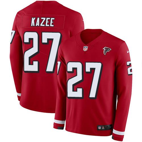 Nike Atlanta Falcons #27 Damontae Kazee Red Team Color Stitched NFL Limited Therma Long Sleeve Jersey