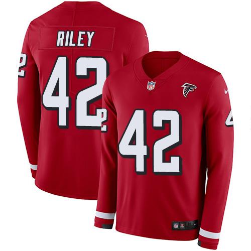 Nike Atlanta Falcons #42 Duke Riley Red Team Color Stitched NFL Limited Therma Long Sleeve Jersey