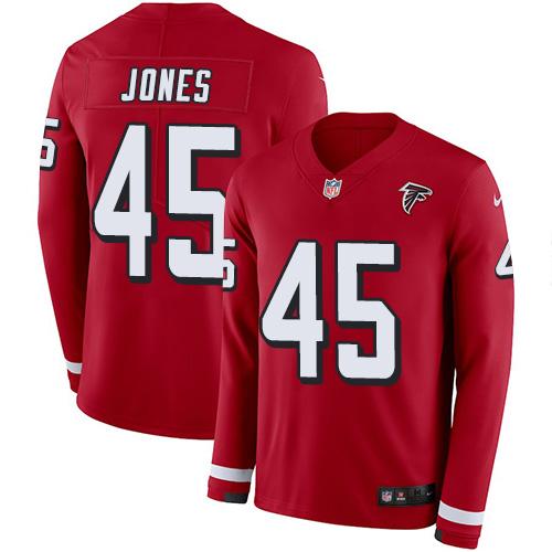 Nike Atlanta Falcons #45 Deion Jones Red Team Color Stitched NFL Limited Therma Long Sleeve Jersey
