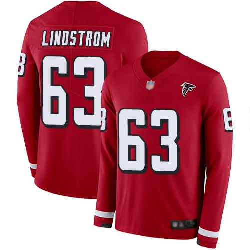 Nike Atlanta Falcons #63 Chris Lindstrom Red Team Color Stitched NFL Limited Therma Long Sleeve Jersey