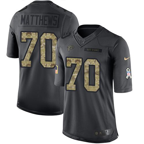 Nike Atlanta Falcons #70 Jake Matthews Black Stitched NFL Limited 2016 Salute To Service Jersey