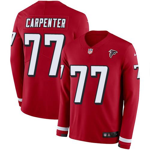 Nike Atlanta Falcons #77 James Carpenter Red Team Color Stitched NFL Limited Therma Long Sleeve Jersey