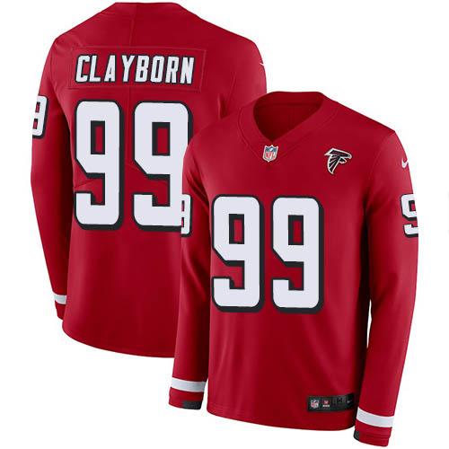 Nike Atlanta Falcons #99 Adrian Clayborn Red Team Color Stitched NFL Limited Therma Long Sleeve Jersey
