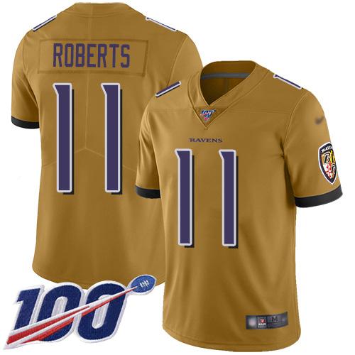 Nike Baltimore Ravens #11 Seth Roberts Gold Stitched NFL Limited Inverted Legend 100th Season Jersey