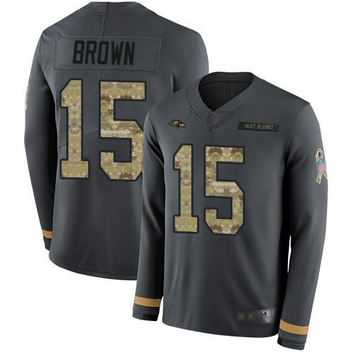 Nike Baltimore Ravens #15 Marquise Brown Anthracite Salute to Service Stitched NFL Limited Therma Long Sleeve Jersey