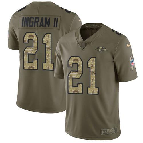 Nike Baltimore Ravens #21 Mark Ingram II Olive/Camo Stitched NFL Limited 2017 Salute To Service Jersey