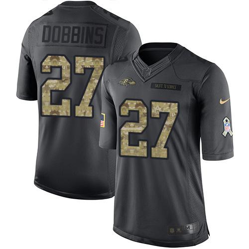 Nike Baltimore Ravens #27 J.K. Dobbins Black Stitched NFL Limited 2016 Salute to Service Jersey