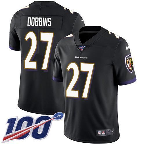 Nike Baltimore Ravens #27 J.K. Dobbins Black Alternate Stitched NFL 100th Season Vapor Untouchable Limited Jersey