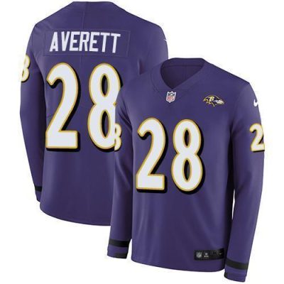 Nike Baltimore Ravens #28 Anthony Averett Purple Team Color Stitched NFL Limited Therma Long Sleeve Jersey
