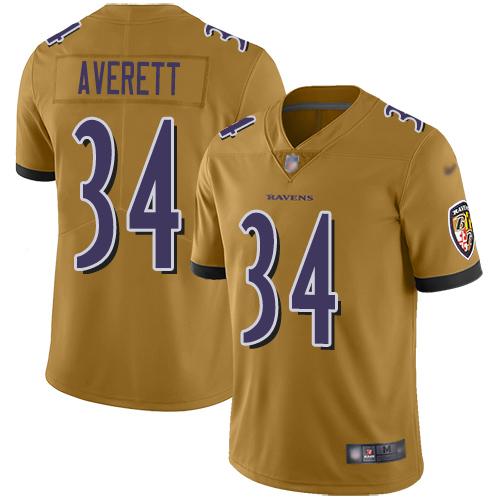 Nike Baltimore Ravens #34 Anthony Averett Gold Stitched NFL Limited Inverted Legend Jersey