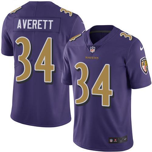 Nike Baltimore Ravens #34 Anthony Averett Purple Stitched NFL Limited Rush Jersey