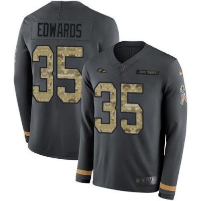 Nike Baltimore Ravens #35 Gus Edwards Anthracite Salute to Service Stitched NFL Limited Therma Long Sleeve Jersey