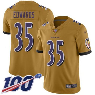 Nike Baltimore Ravens #35 Gus Edwards Gold Stitched NFL Limited Inverted Legend 100th Season Jersey