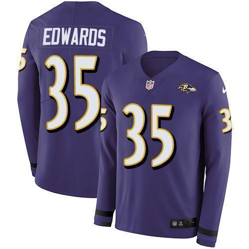 Nike Baltimore Ravens #35 Gus Edwards Purple Team Color Stitched NFL Limited Therma Long Sleeve Jersey