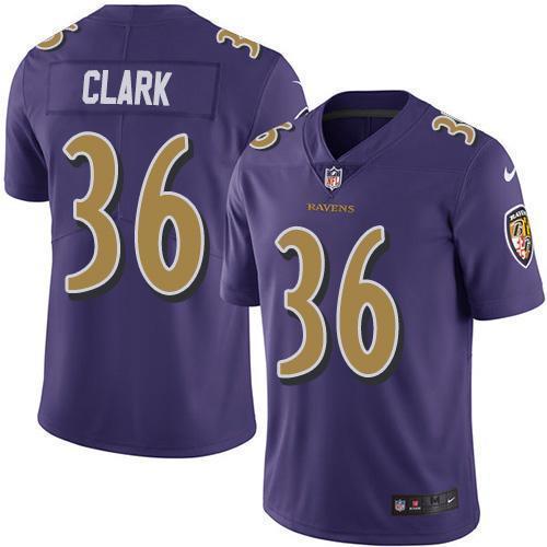 Nike Baltimore Ravens #36 Chuck Clark Purple Stitched NFL Limited Rush Jersey