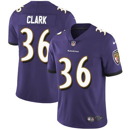 Nike Baltimore Ravens #36 Chuck Clark Purple Team Color Stitched NFL Vapor Untouchable Limited Jersey