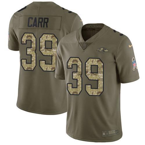 Nike Baltimore Ravens #39 Brandon Carr Olive/Camo Stitched NFL Limited 2017 Salute To Service Jersey