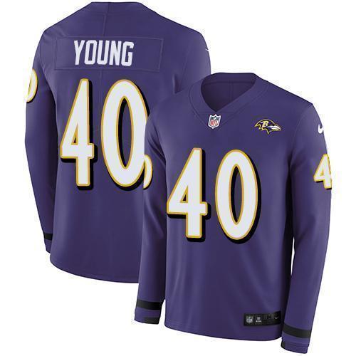 Nike Baltimore Ravens #40 Kenny Young Purple Team Color Stitched NFL Limited Therma Long Sleeve Jersey