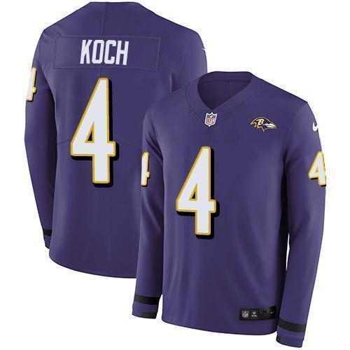 Nike Baltimore Ravens #4 Sam Koch Purple Team Color Stitched NFL Limited Therma Long Sleeve Jersey