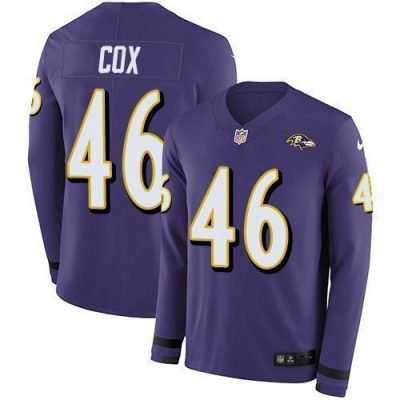 Nike Baltimore Ravens #46 Morgan Cox Purple Team Color Stitched NFL Limited Therma Long Sleeve Jersey