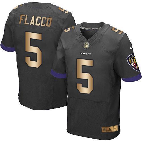 Nike Baltimore Ravens #5 Joe Flacco Black Alternate Stitched NFL New Elite Gold Jersey