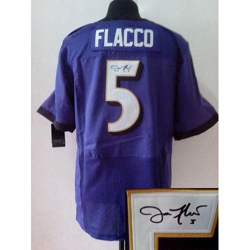 Nike Baltimore Ravens #5 Joe Flacco Purple Team Color Stitched NFL Elite Autographed Jersey